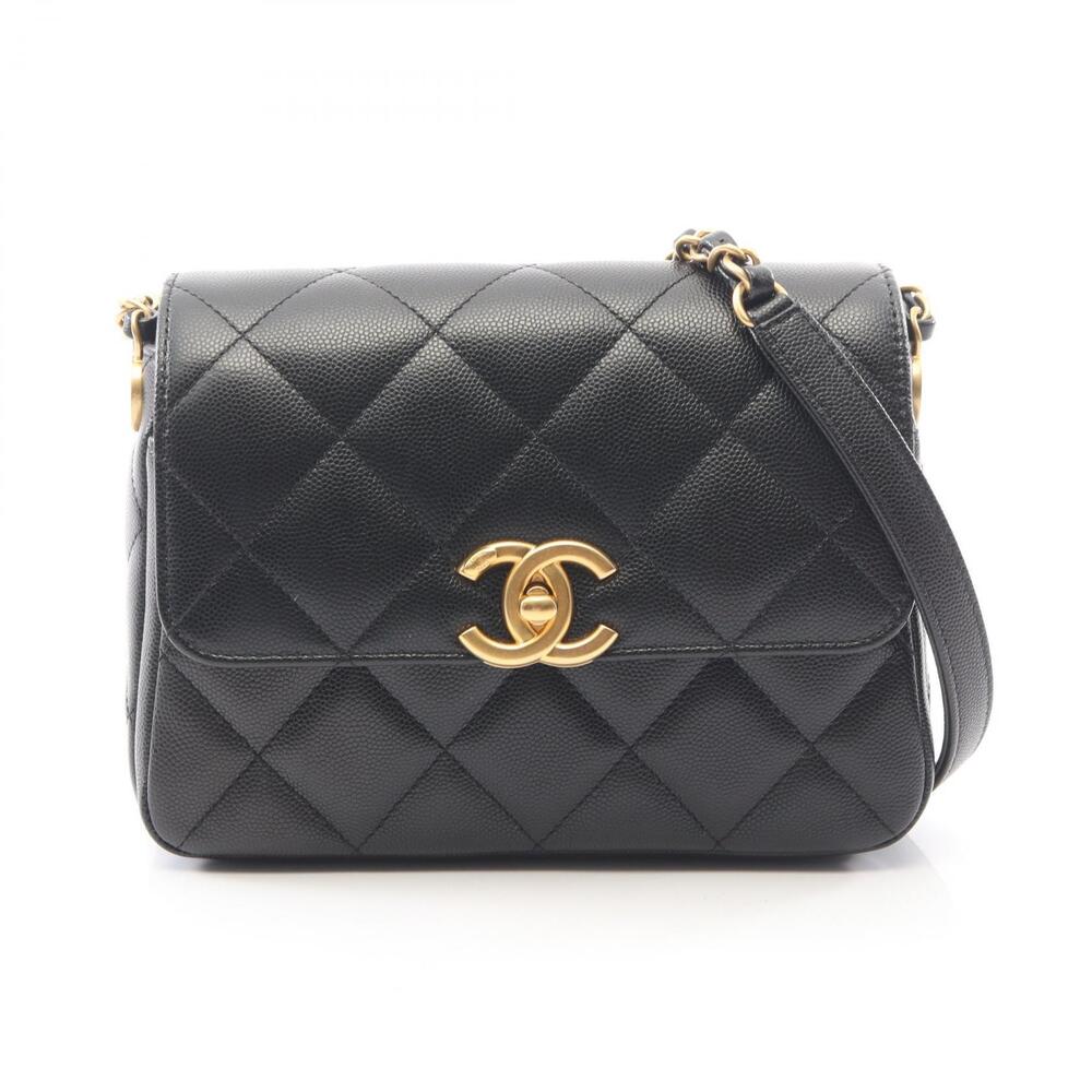 Chanel Matelasse Flap Shoulder Bag Caviar Leather Grained Calfskin Black